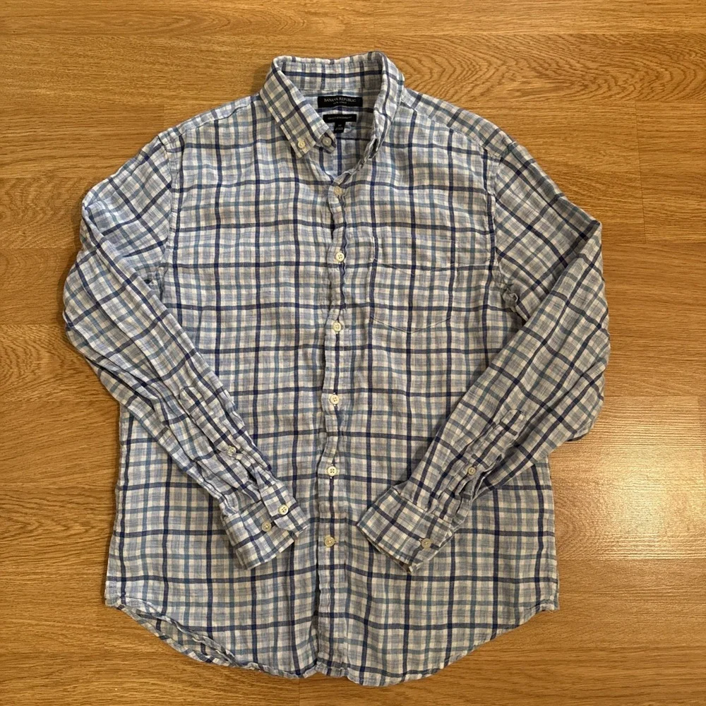 Banana Republic Shirt Men's Multicolor Medium‎ Linen Camden Standard Fit Preppy